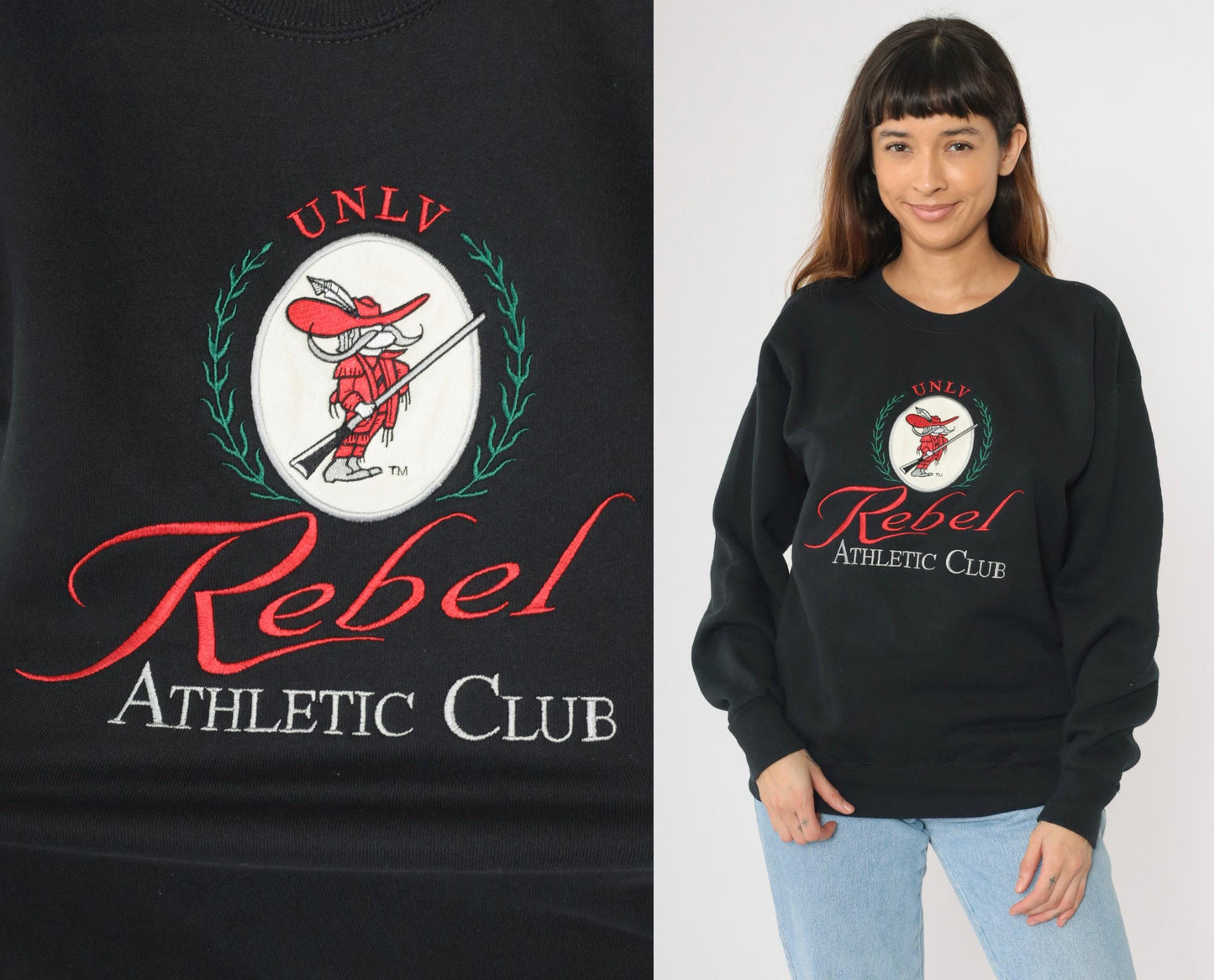 90s UNLV Rebels Embroidered Sweatshirt Black Lee Crewneck Medium