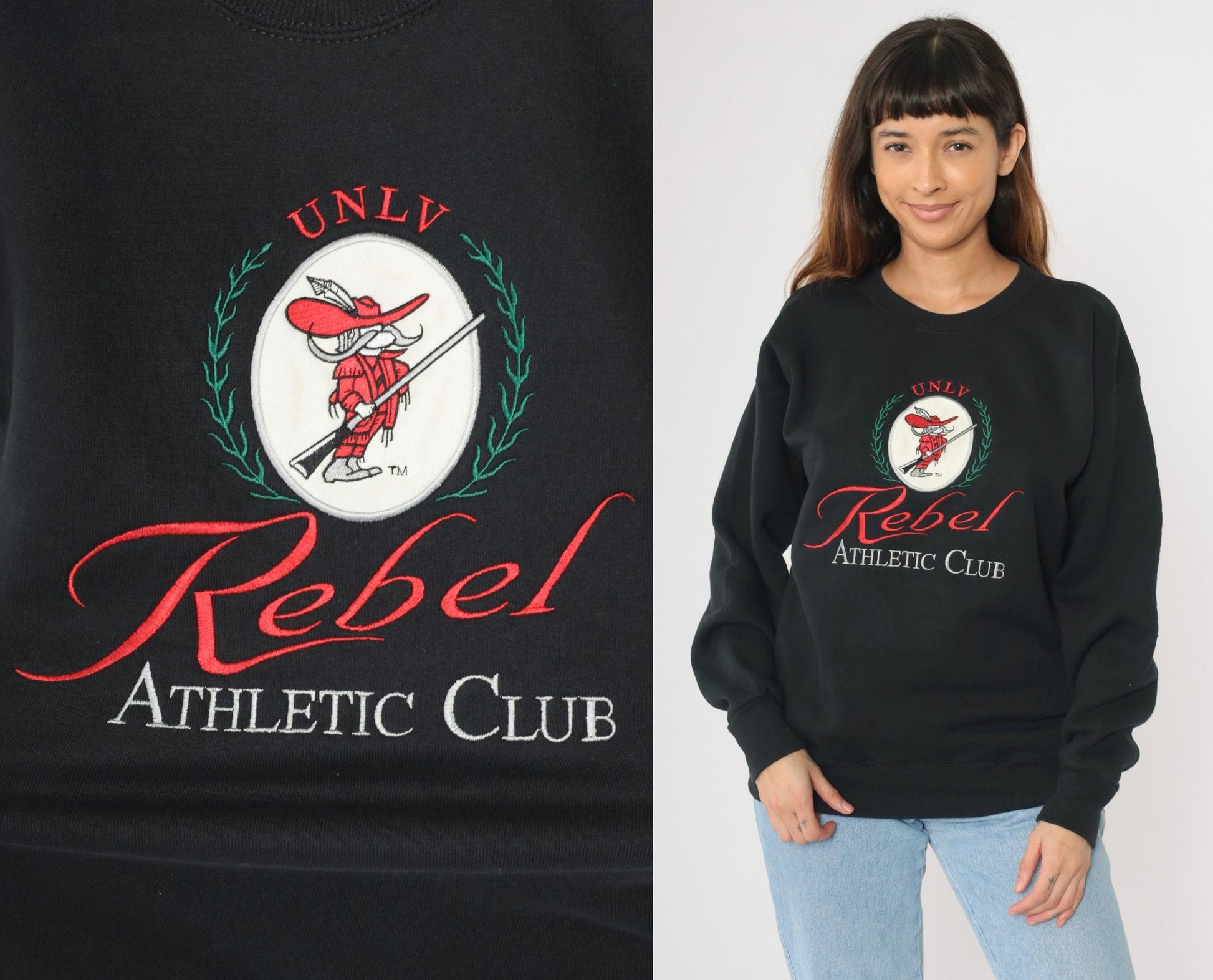 90s UNLV Rebels Embroidered Sweatshirt Black Lee Crewneck Medium