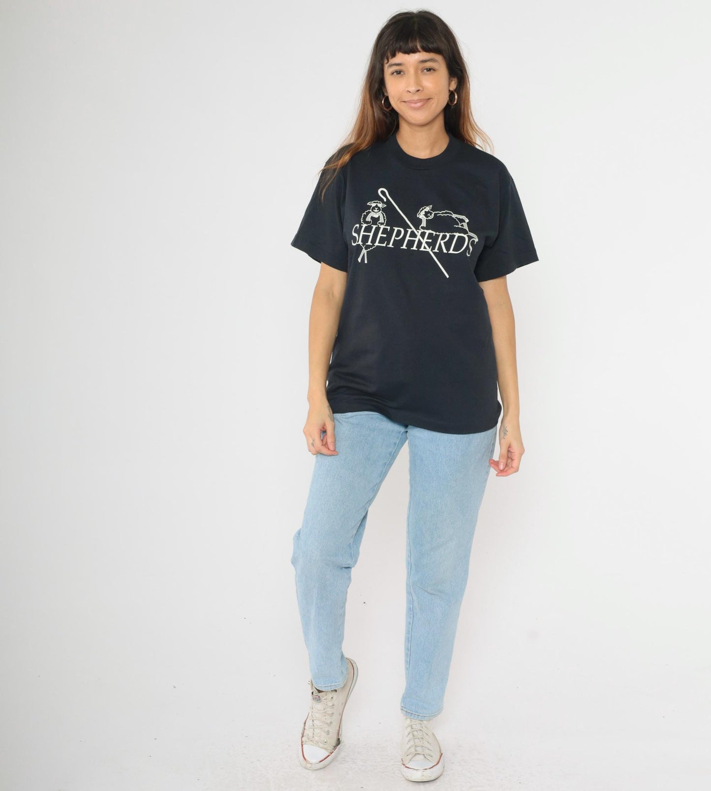 90s Shepherd Sheep Graphic T-Shirt Screen Stars Black Single Stitch Medium