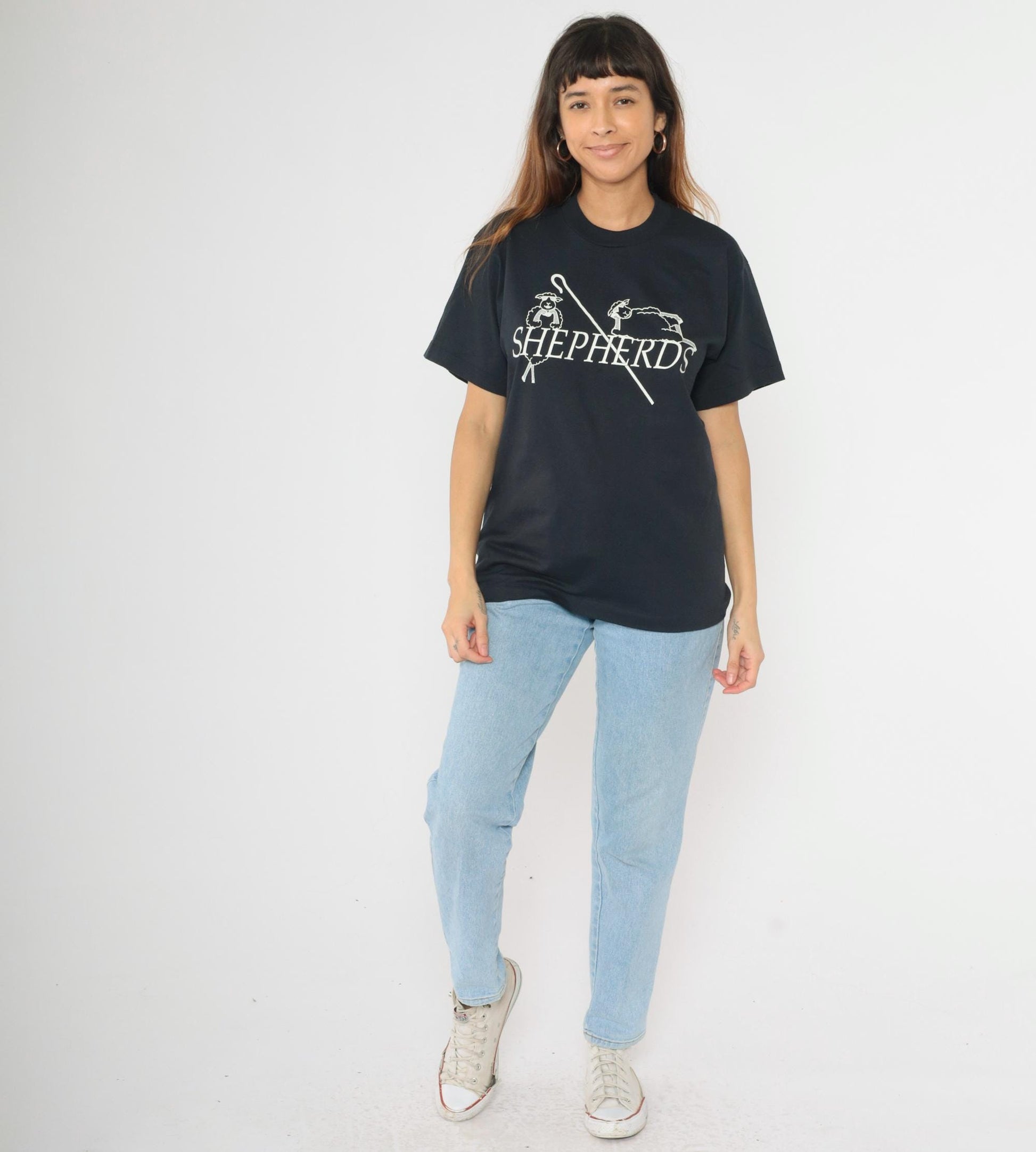 90s Shepherd Sheep Graphic T-Shirt Screen Stars Black Single Stitch Medium
