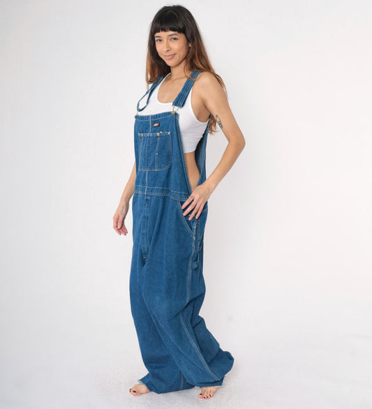 00s Dickies Blue Denim Bib Overalls Workwear 48x30 XL
