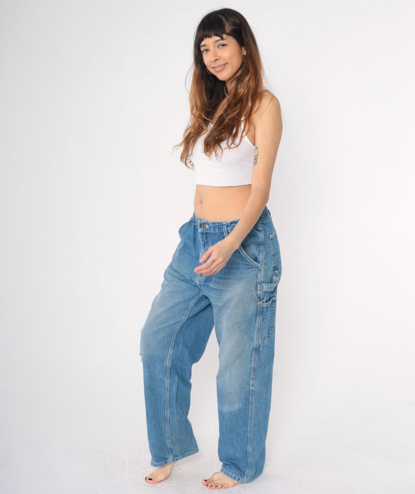 Y2K Carhartt Jeans Men's 36x32 High Waisted Straight Leg Denim Cargo Distressed