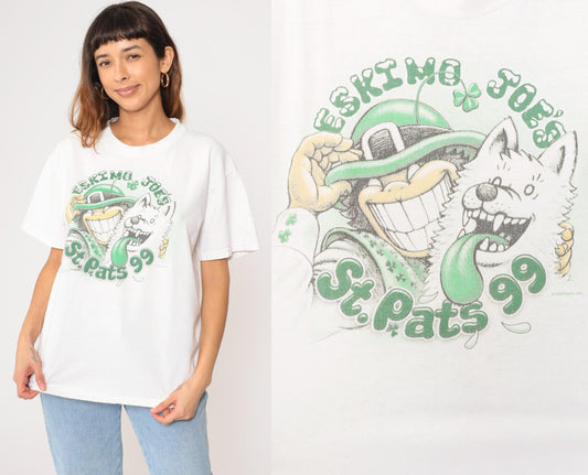 90s Eskimo Joe's St. Patrick's Day T-Shirt Green Graphic Dog Shamrock Stillwater Large L