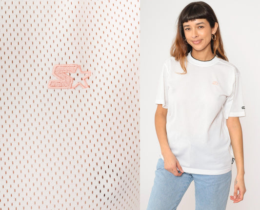 90s Starter White Mesh Jersey Ringer Crewneck Medium