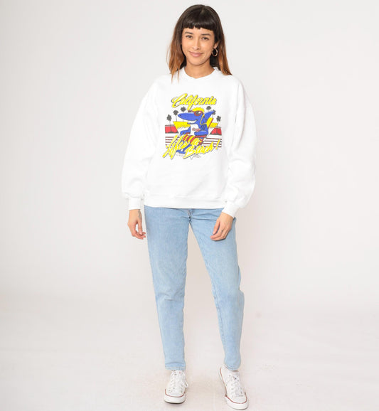80s California Shark Sweatshirt Life's a Beach Graphic White Crewneck Extra Large XL