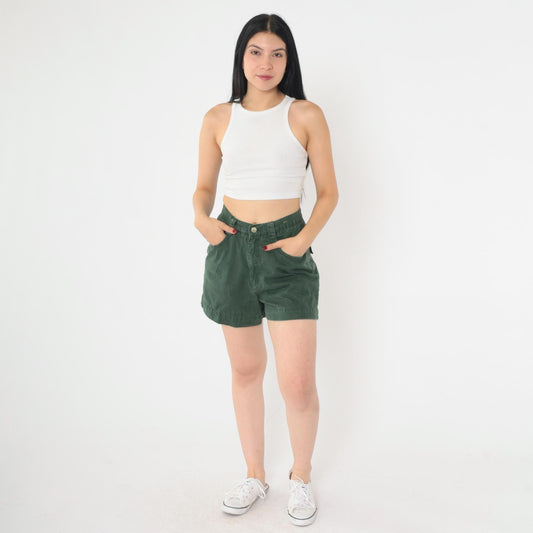 90s Dark Green Cotton Cargo Shorts High Waist Utility Pockets Small 3