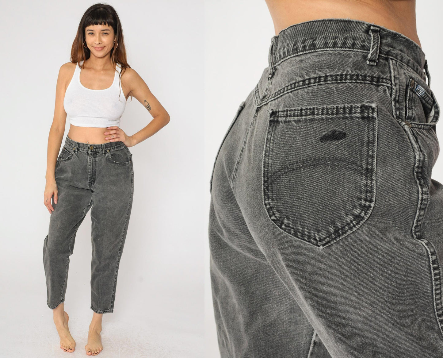 90s Chic Faded Black High-Waisted Tapered Jeans Medium