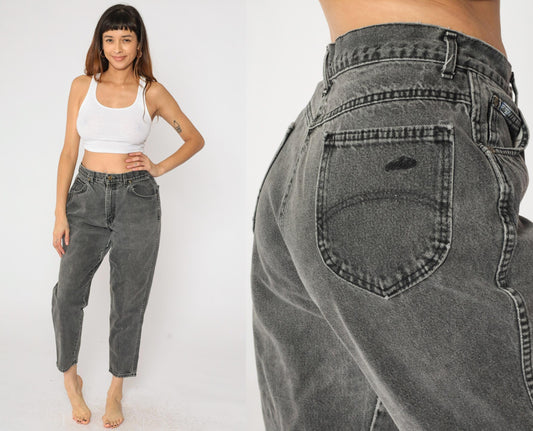 90s Chic Faded Black High-Waisted Tapered Jeans Medium