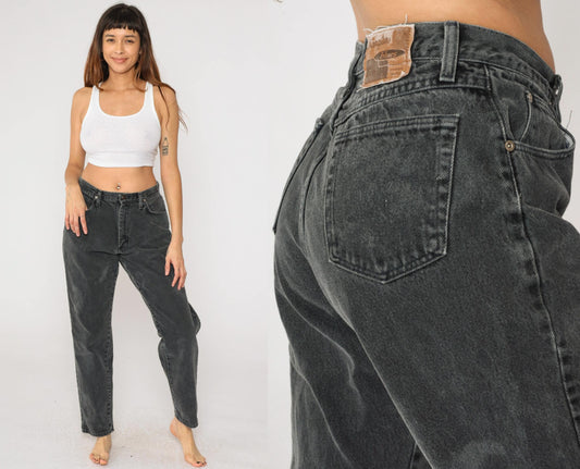90s Wrangler Black Denim Jeans High Rise Tapered Leg Women's 12