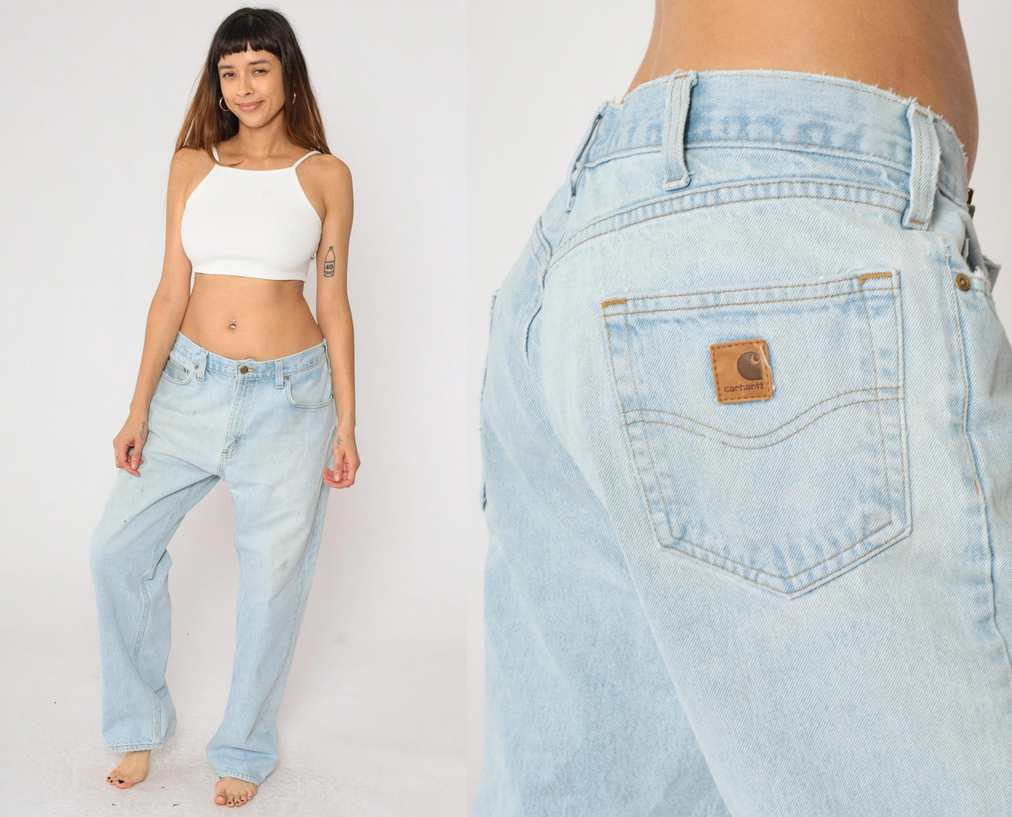 90s Carhartt Straight Leg Jeans High Waist Light Wash Denim 36