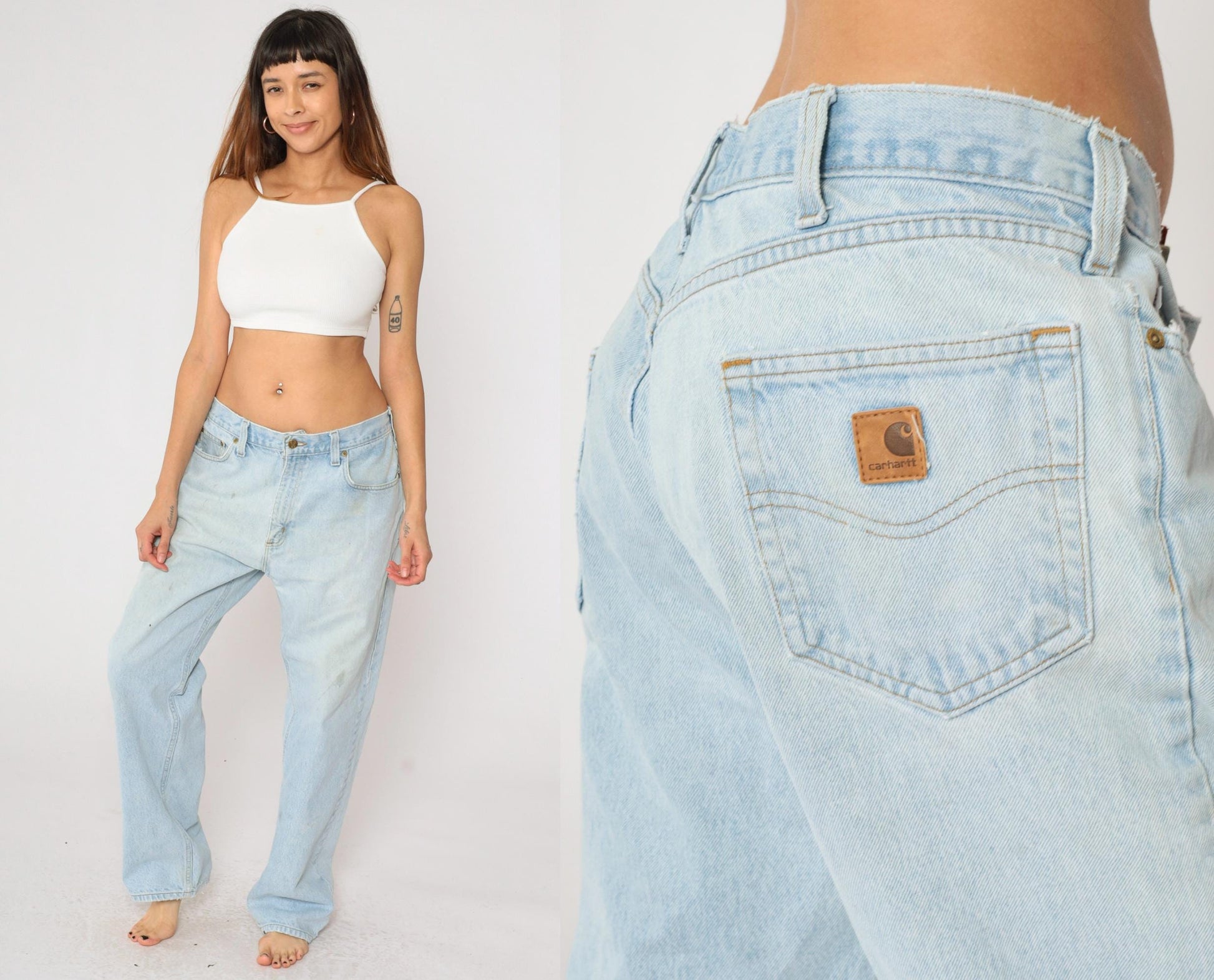 90s Carhartt Straight Leg Jeans High Waist Light Wash Denim 36