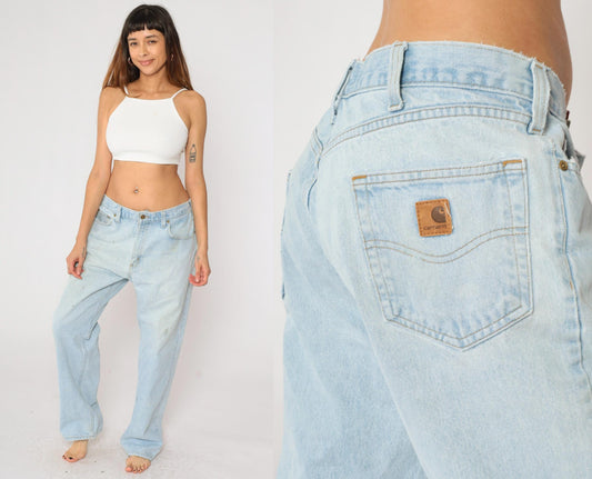 90s Carhartt Straight Leg Jeans High Waist Light Wash Denim 36