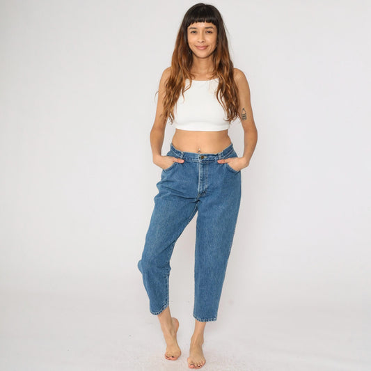 80s Chic High-Waisted Cropped Tapered Jeans Blue Denim Medium