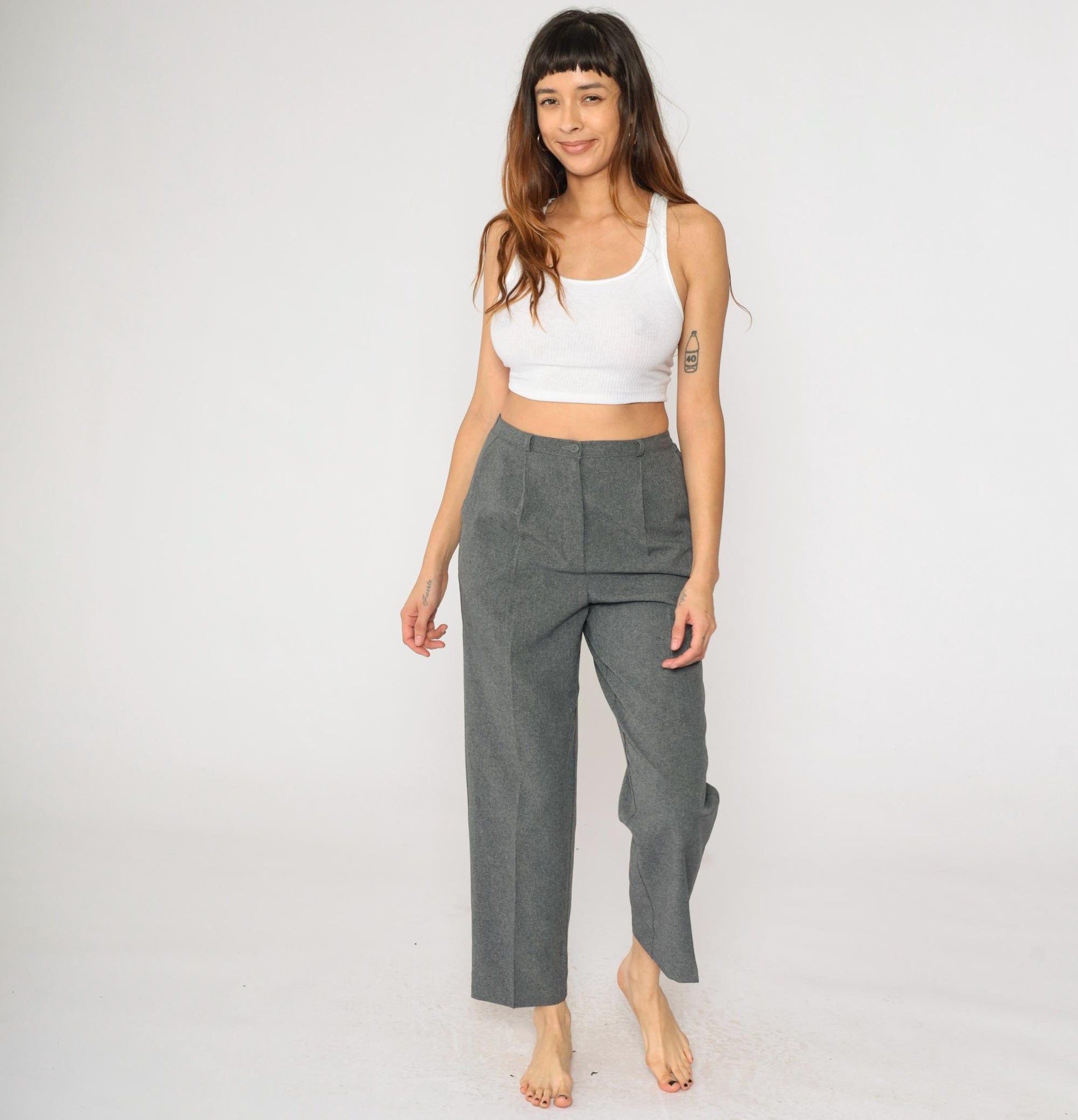 90s Kathie Lee Grey Pleated High-Waist Straight Trousers Small