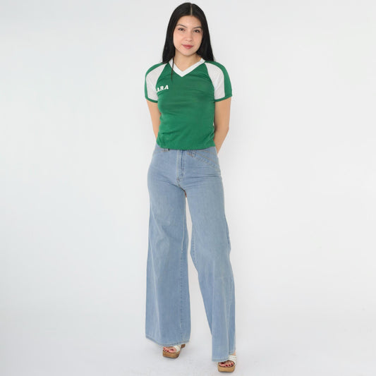 80s Lucky Leprechauns Sara Green Mesh Raglan V-Neck Ringer Tee 2XS