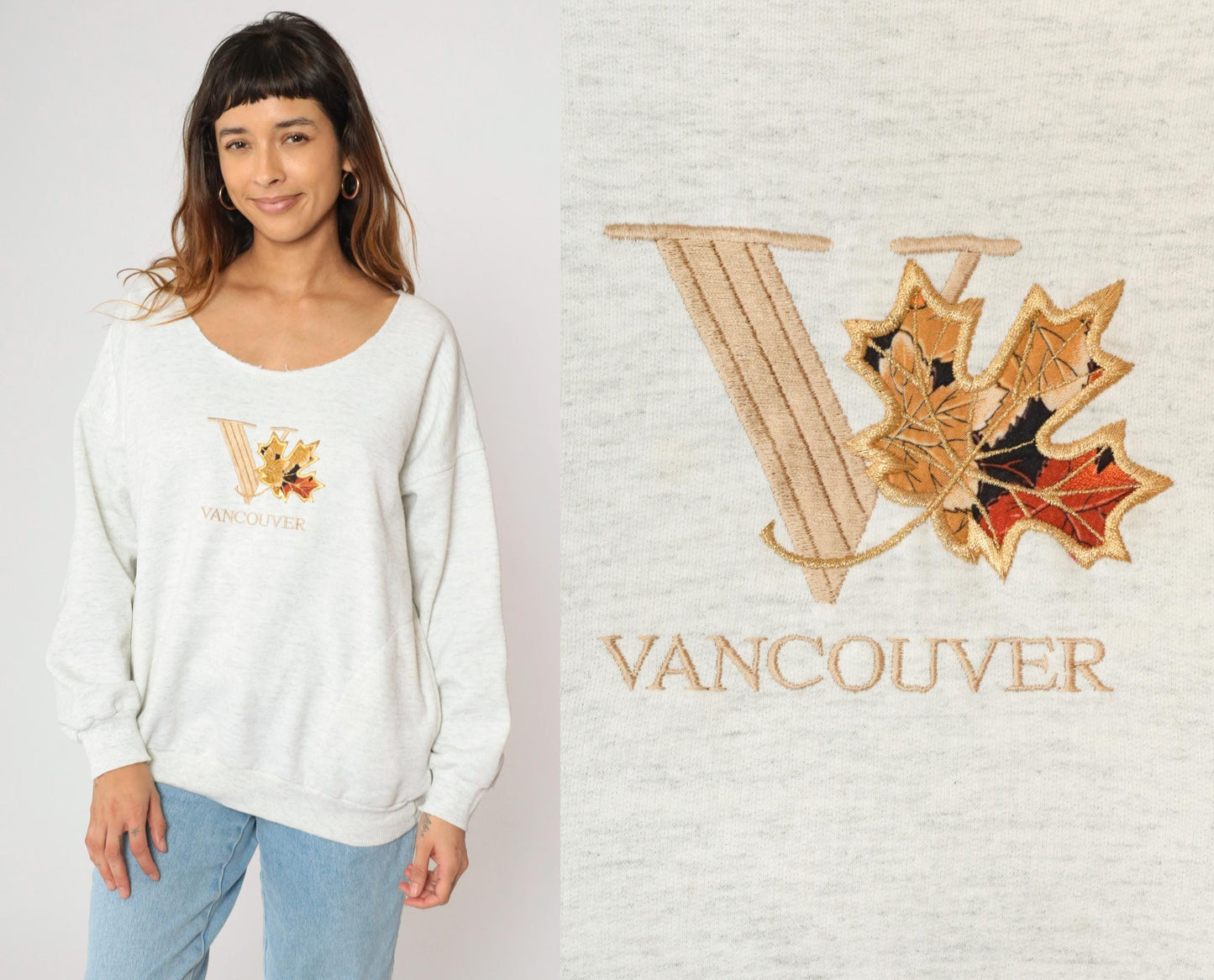 90s Vancouver Maple Leaf Embroidered Sweatshirt Grey Pullover Extra Large