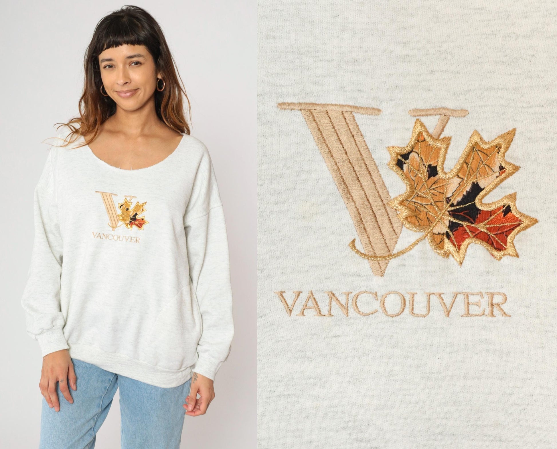 90s Vancouver Maple Leaf Embroidered Sweatshirt Grey Pullover Extra Large