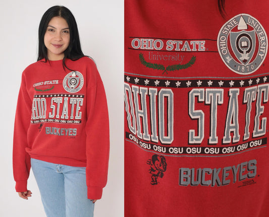 90s Ohio State Buckeyes Graphic Sweatshirt Red Crewneck Medium
