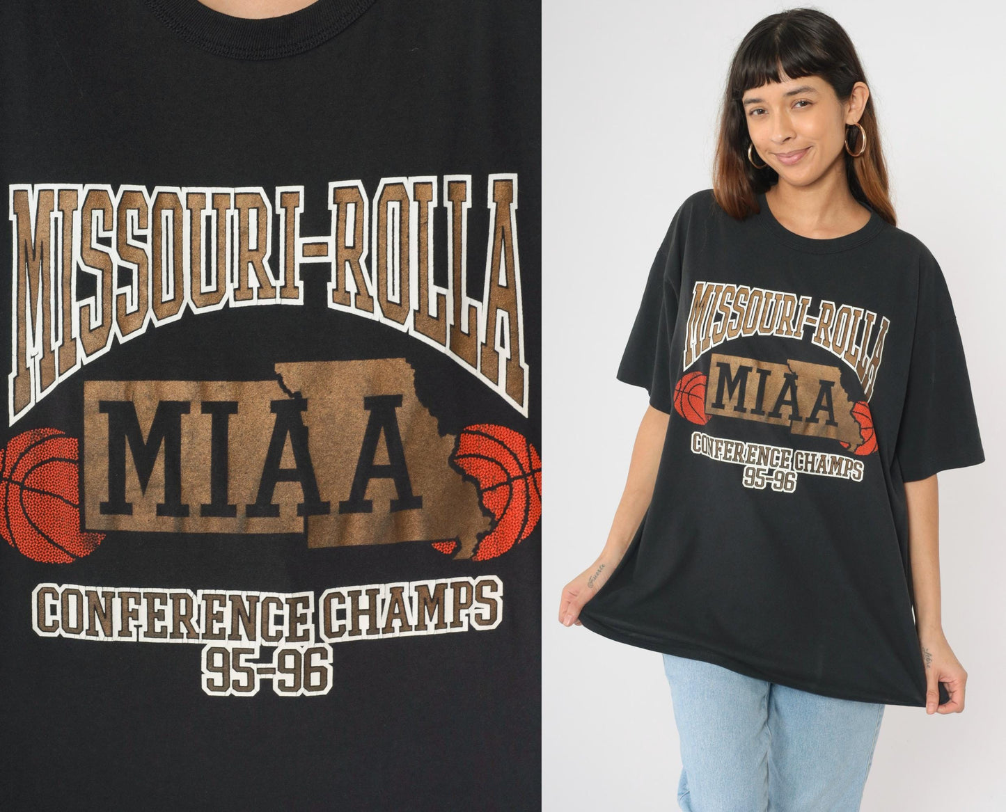 90s Missouri-Rolla MIAA Conference Champs Basketball Graphic Tee Black Extra Large