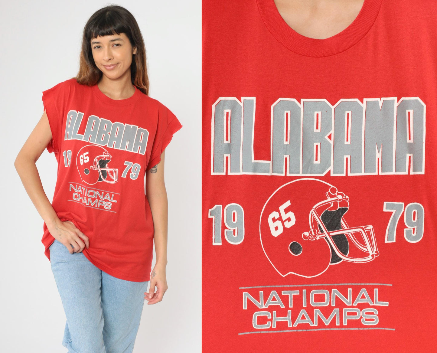 90s Alabama Crimson Tide 1979 National Champs Graphic Cutoff Tee Red Extra Large