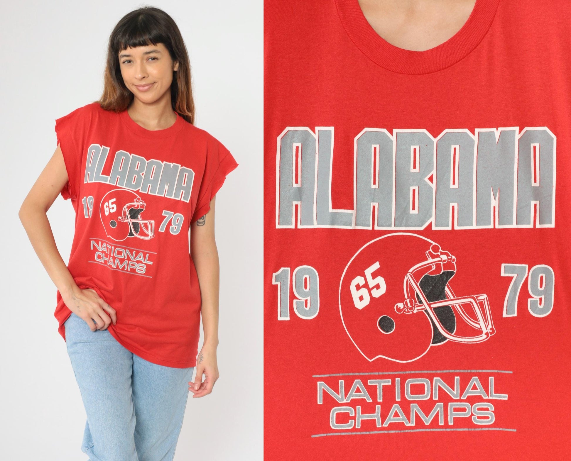 90s Alabama Crimson Tide 1979 National Champs Graphic Cutoff Tee Red Extra Large