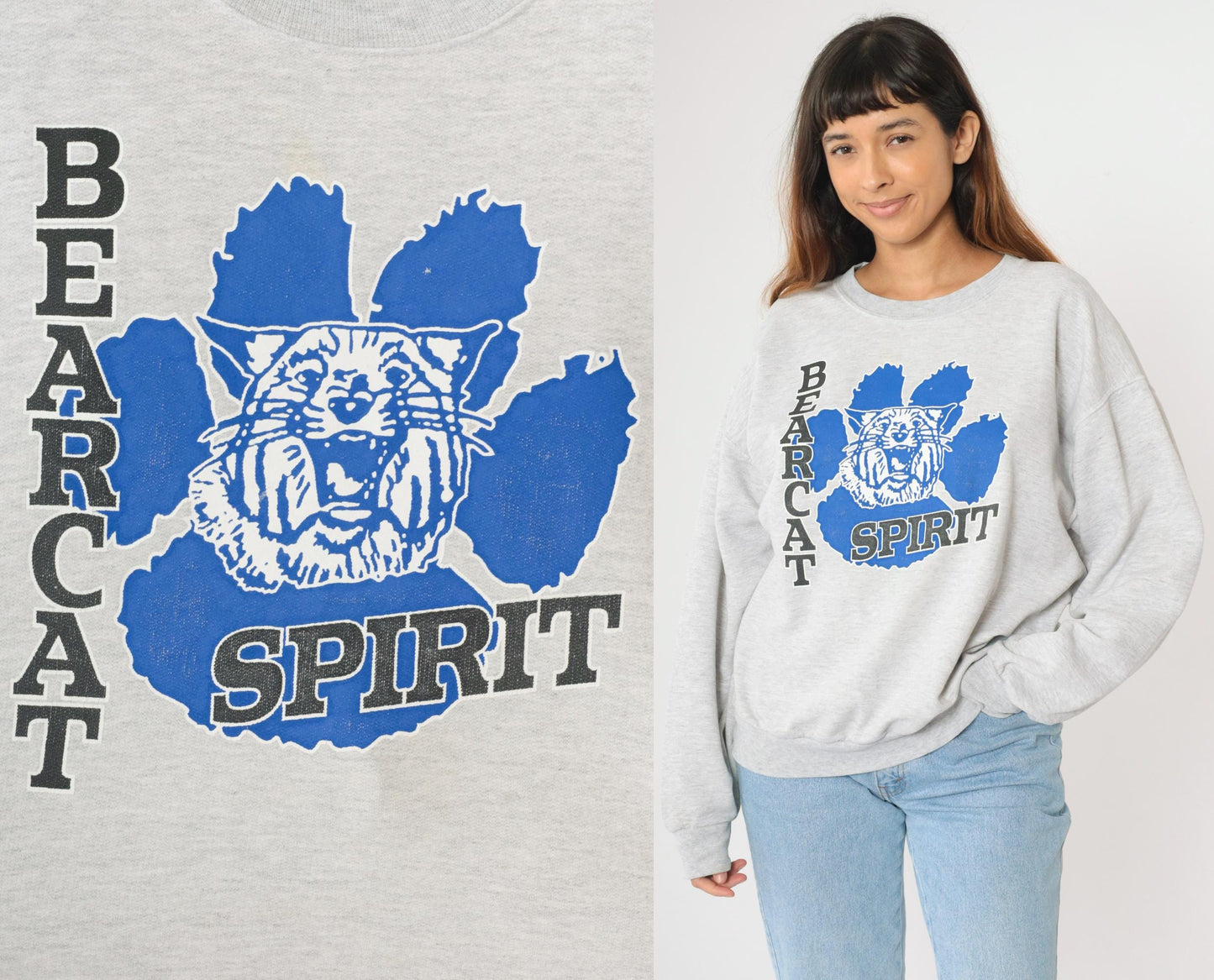 90s Battle Creek Central High School Bearcats Sweatshirt Grey Jerzees Large L