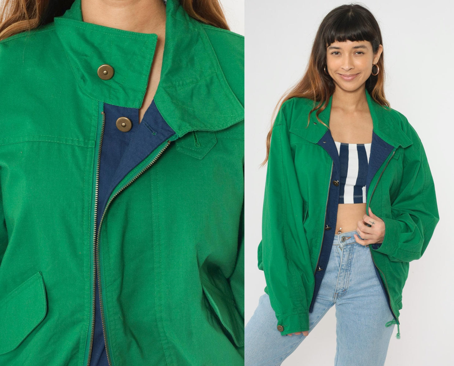 80s Trekka Outdoor Windbreaker Jacket Green Navy Two Tone Small