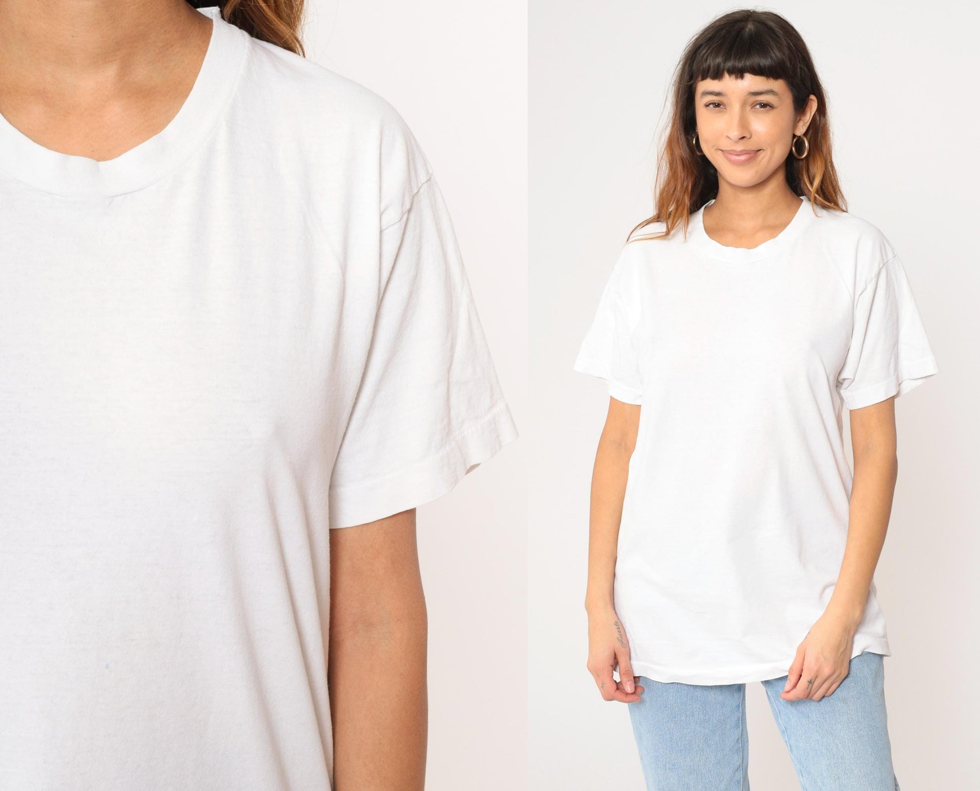 90s Fruit of the Loom Plain White Crewneck T-Shirt Cotton Medium