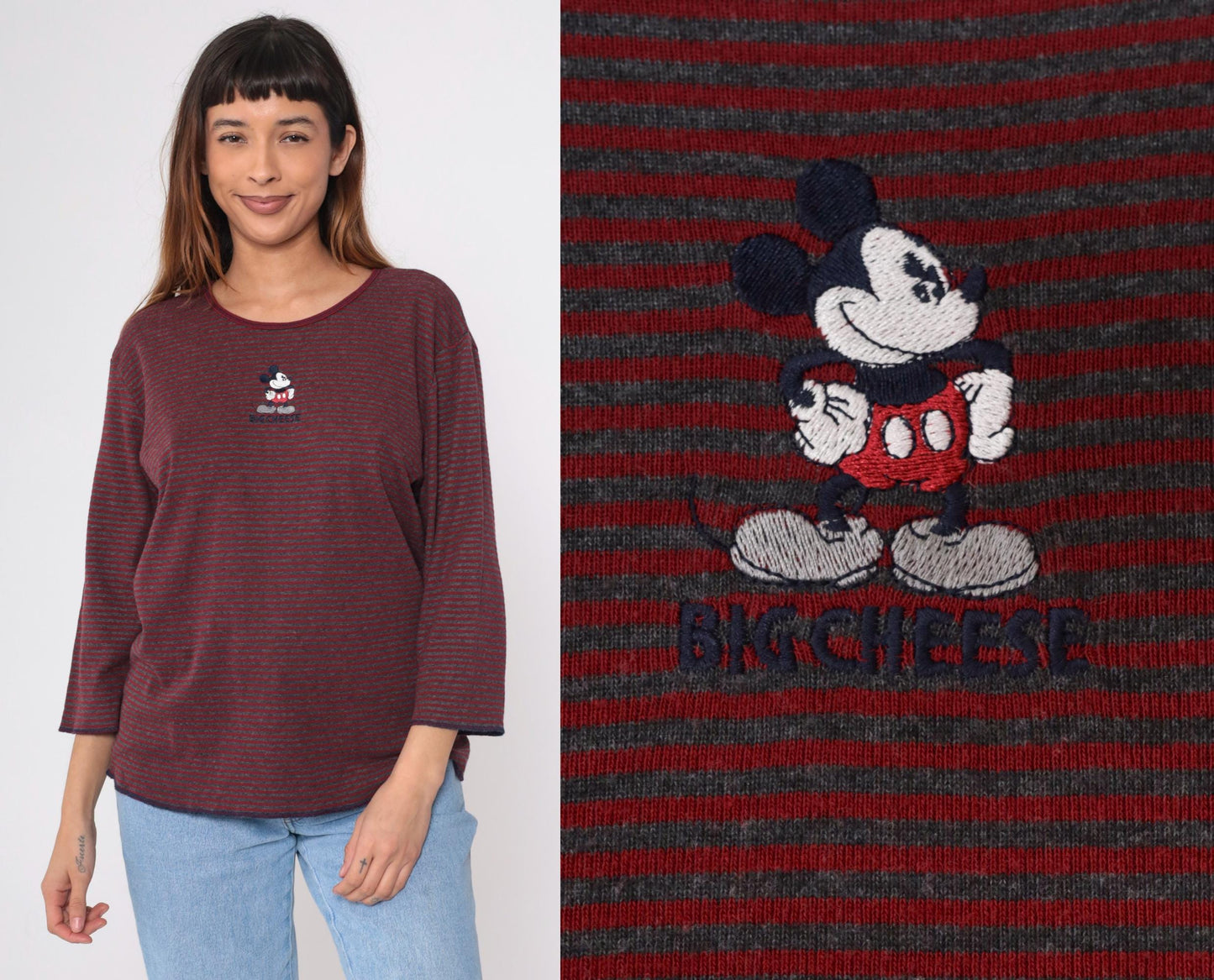 90s Mickey Unlimited Big Cheese Striped Graphic T-Shirt Large L