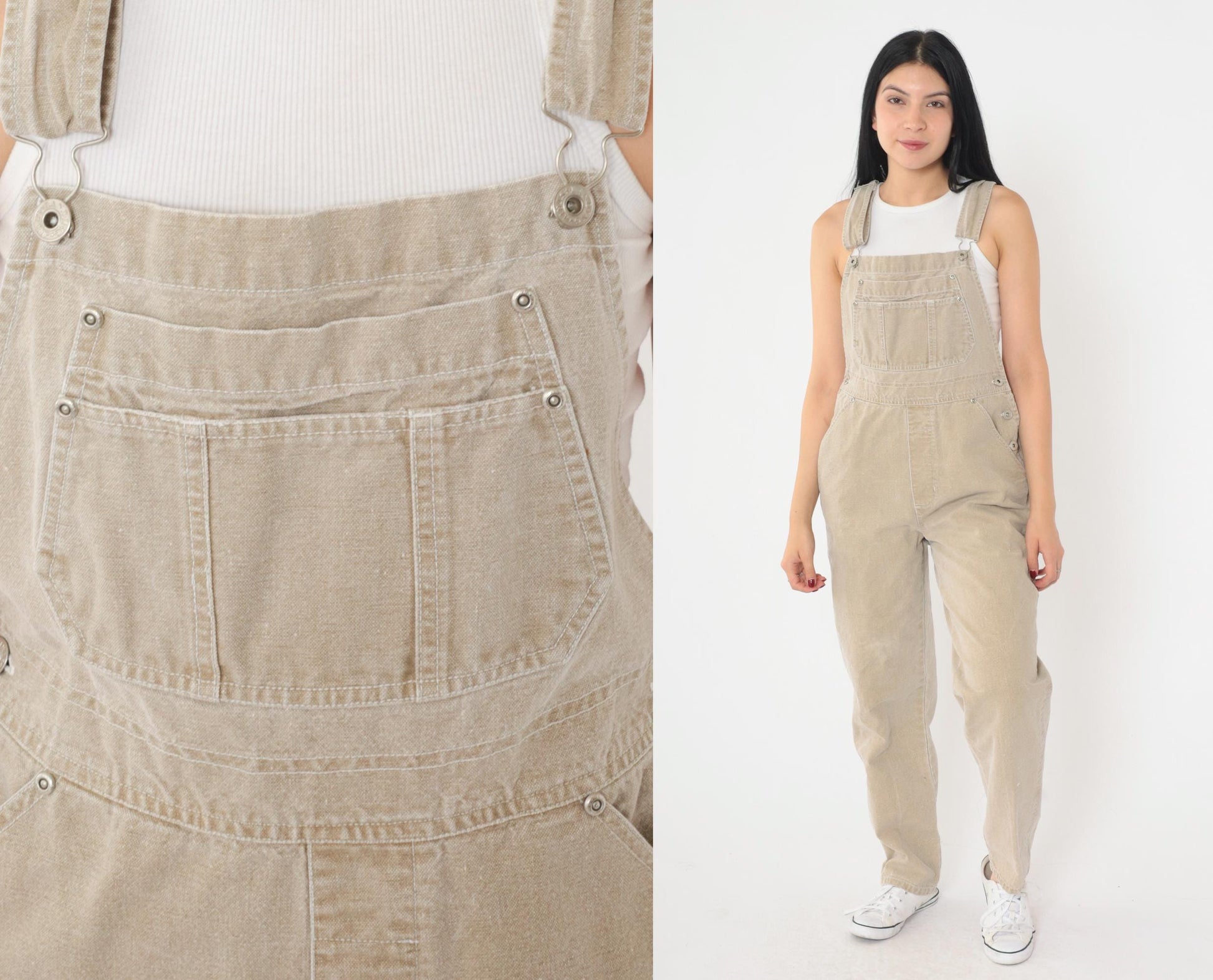 00s Landing Strip Tan Denim Overalls Tapered Leg Medium