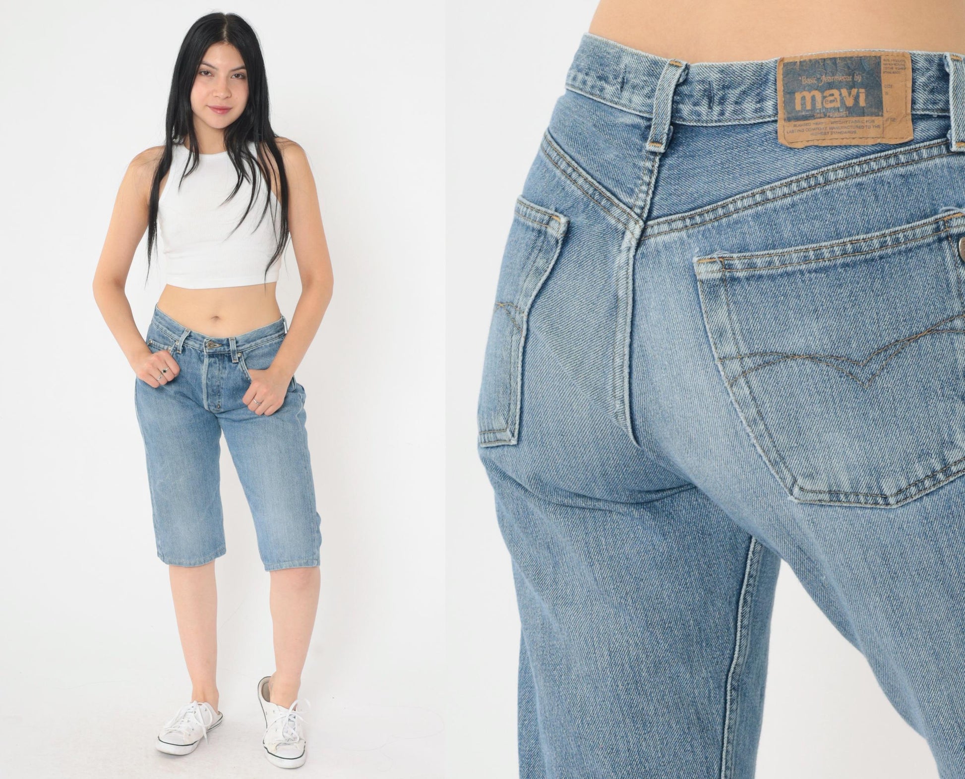 Y2K Mavi High-Waisted Denim Bermuda Shorts Blue Jean Small