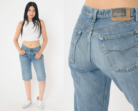 Y2K Mavi High-Waisted Denim Bermuda Shorts Blue Jean Small
