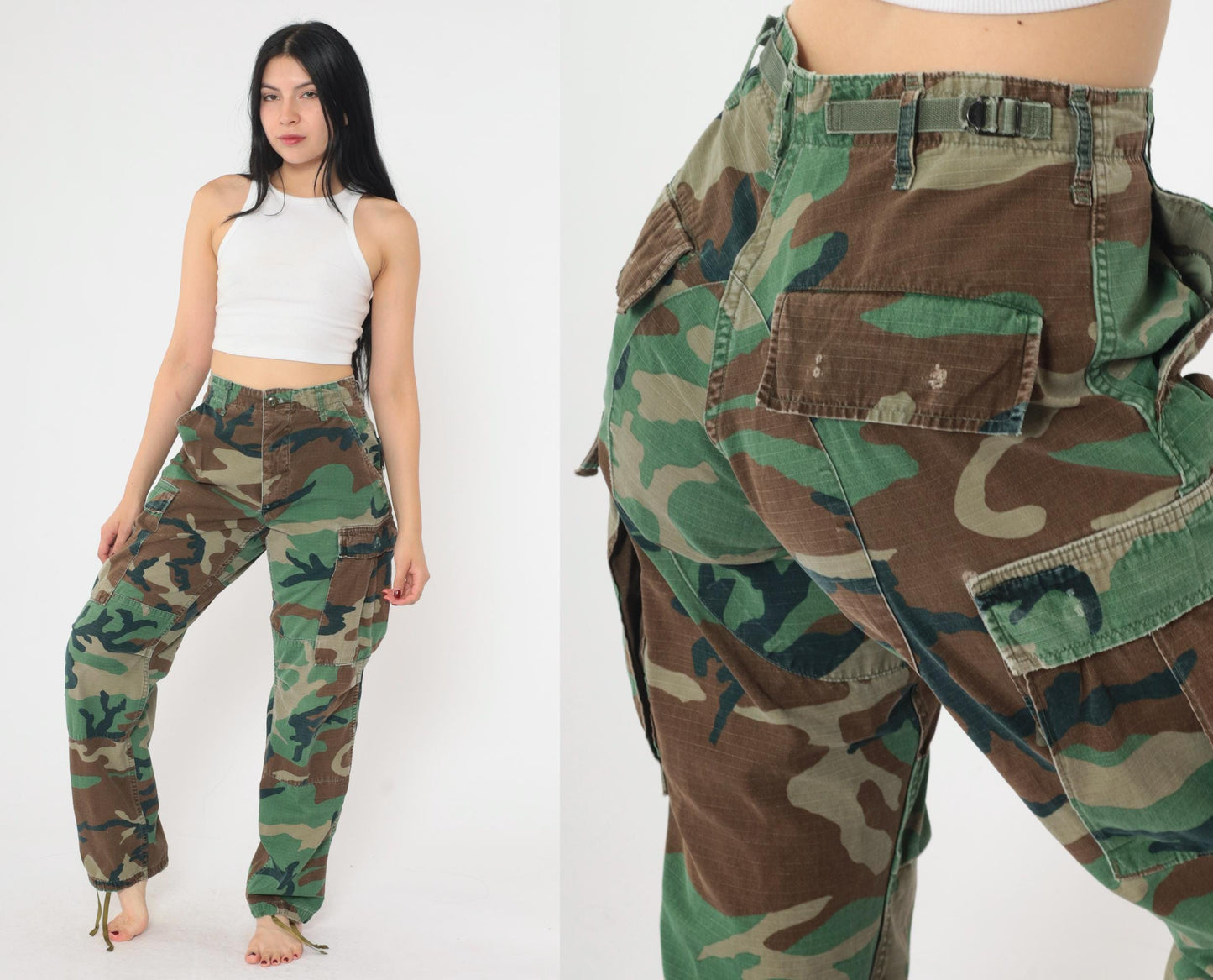 80s Woodland Camo Ripstop Cargo Pants Military BDU XS Regular