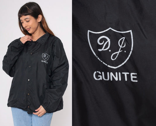90s DJ Gunite Trucking Black Nylon Coaches Jacket Huntington Beach Extra Large XL