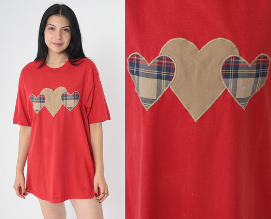 90s Screen Stars Best Red Heart Applique Graphic T-Shirt Large L