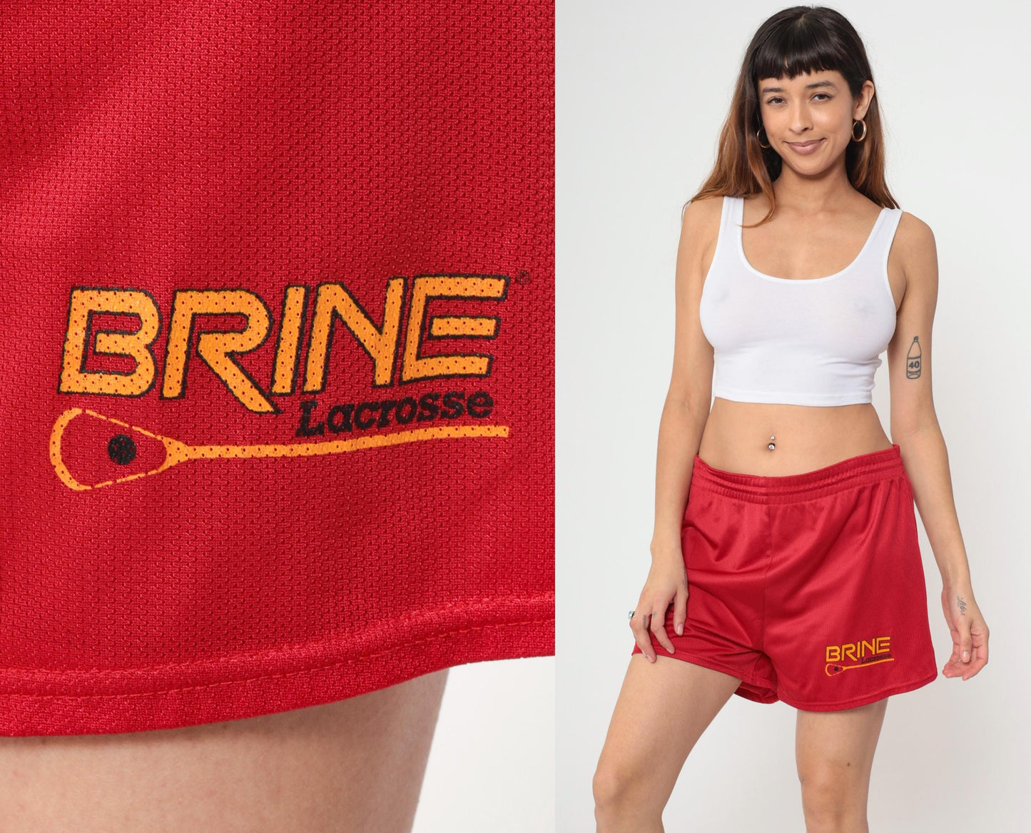 90s Brine Lacrosse Shorts Red Mesh Nylon Drawstring Extra Large XL