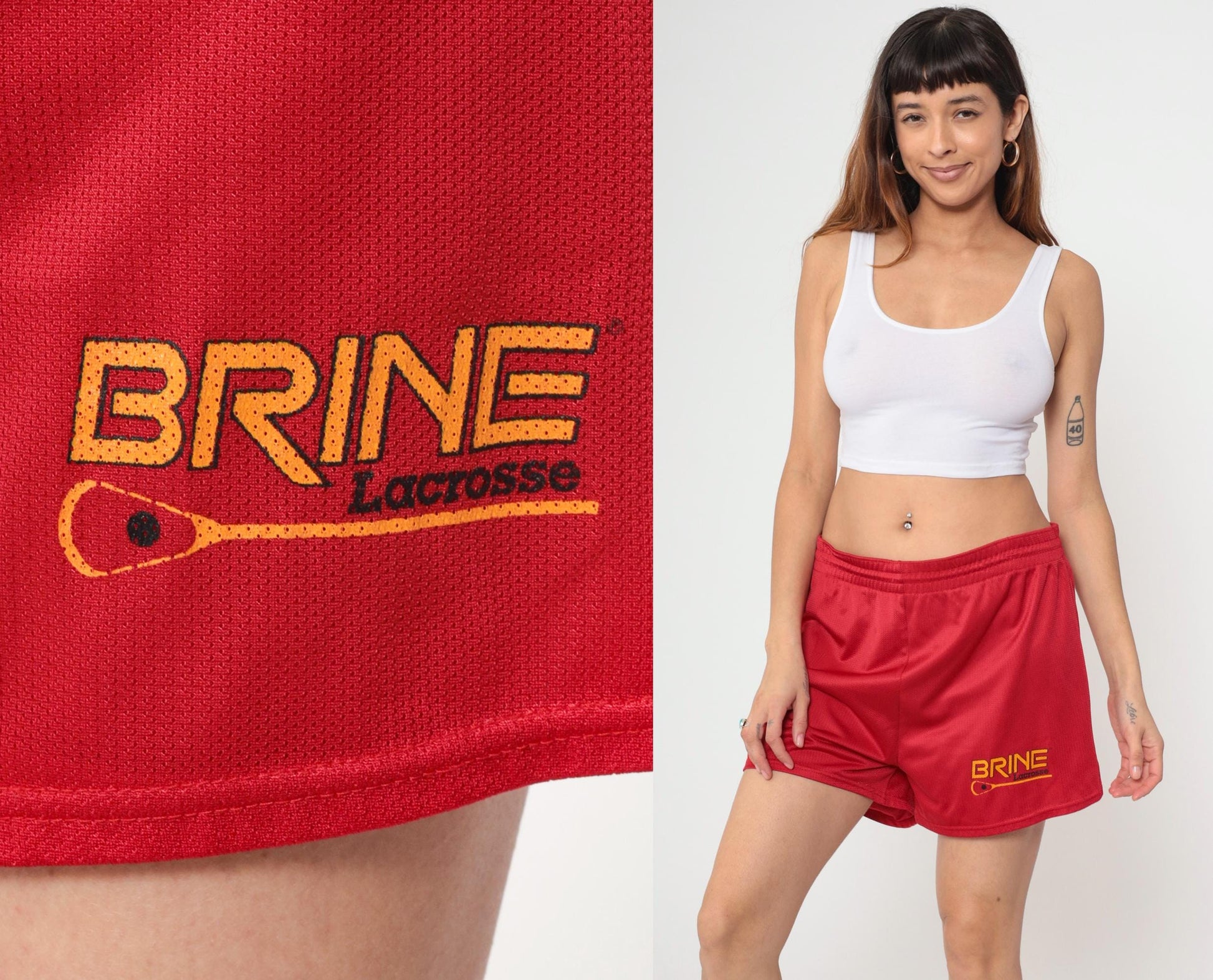 90s Brine Lacrosse Shorts Red Mesh Nylon Drawstring Extra Large XL