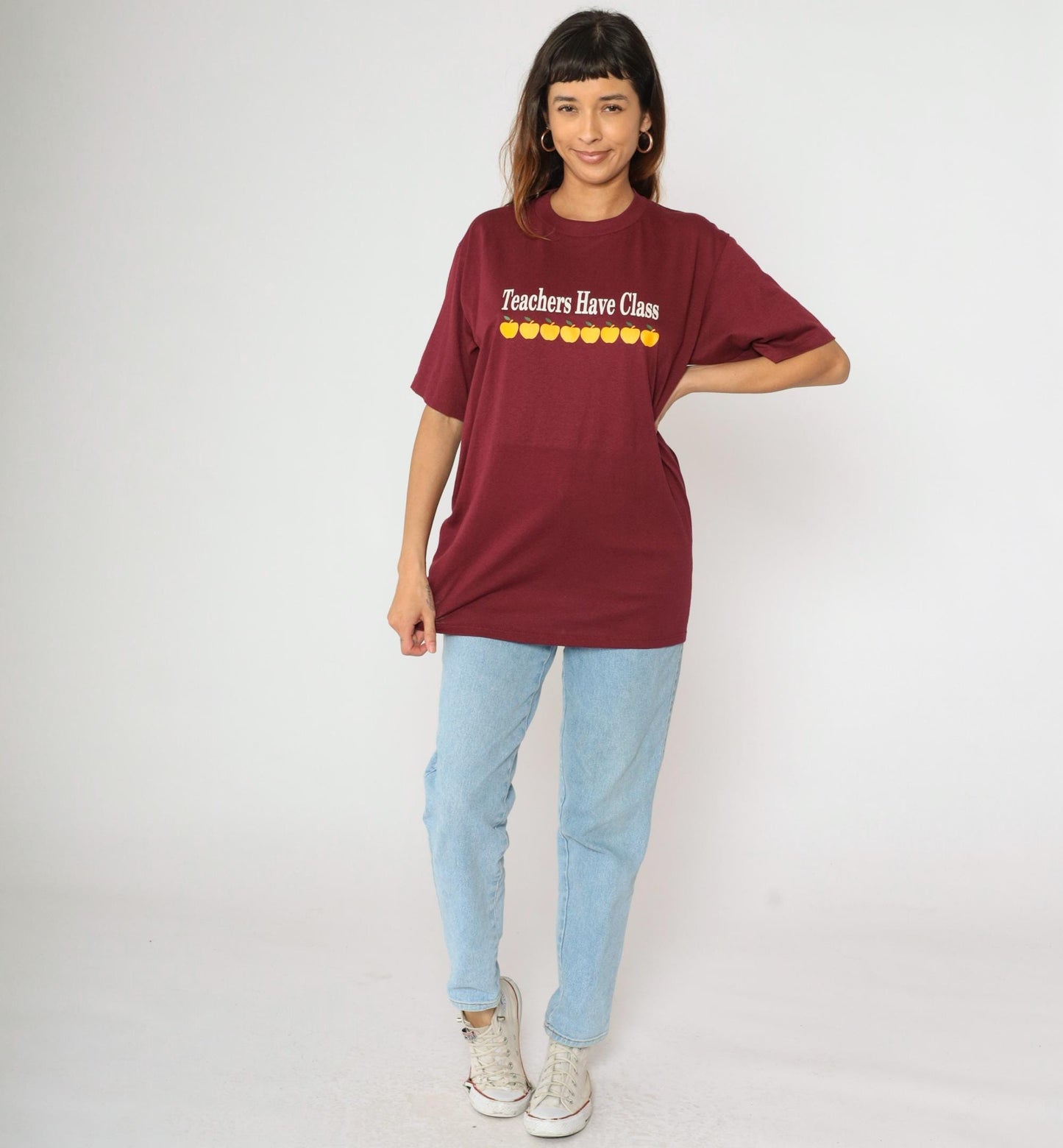 90s Jerzees Teachers Have Class Apple Graphic Tee Burgundy Large