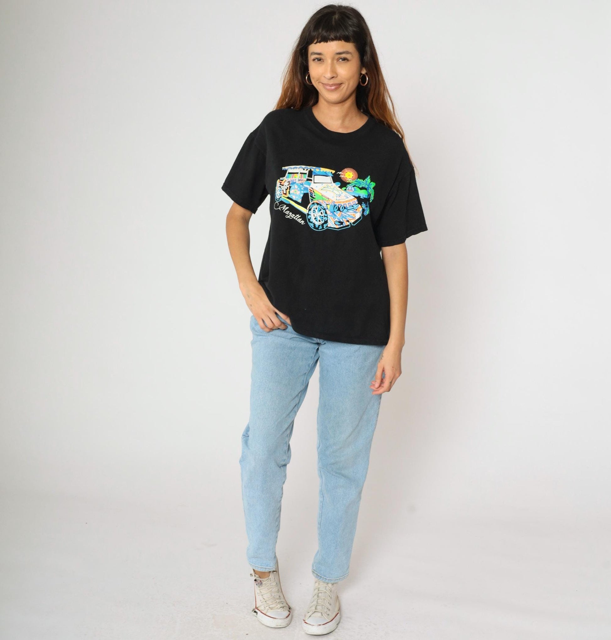 Y2K Mazatlán Mexico Graphic Tee Black Car Palm Tree Print Large L