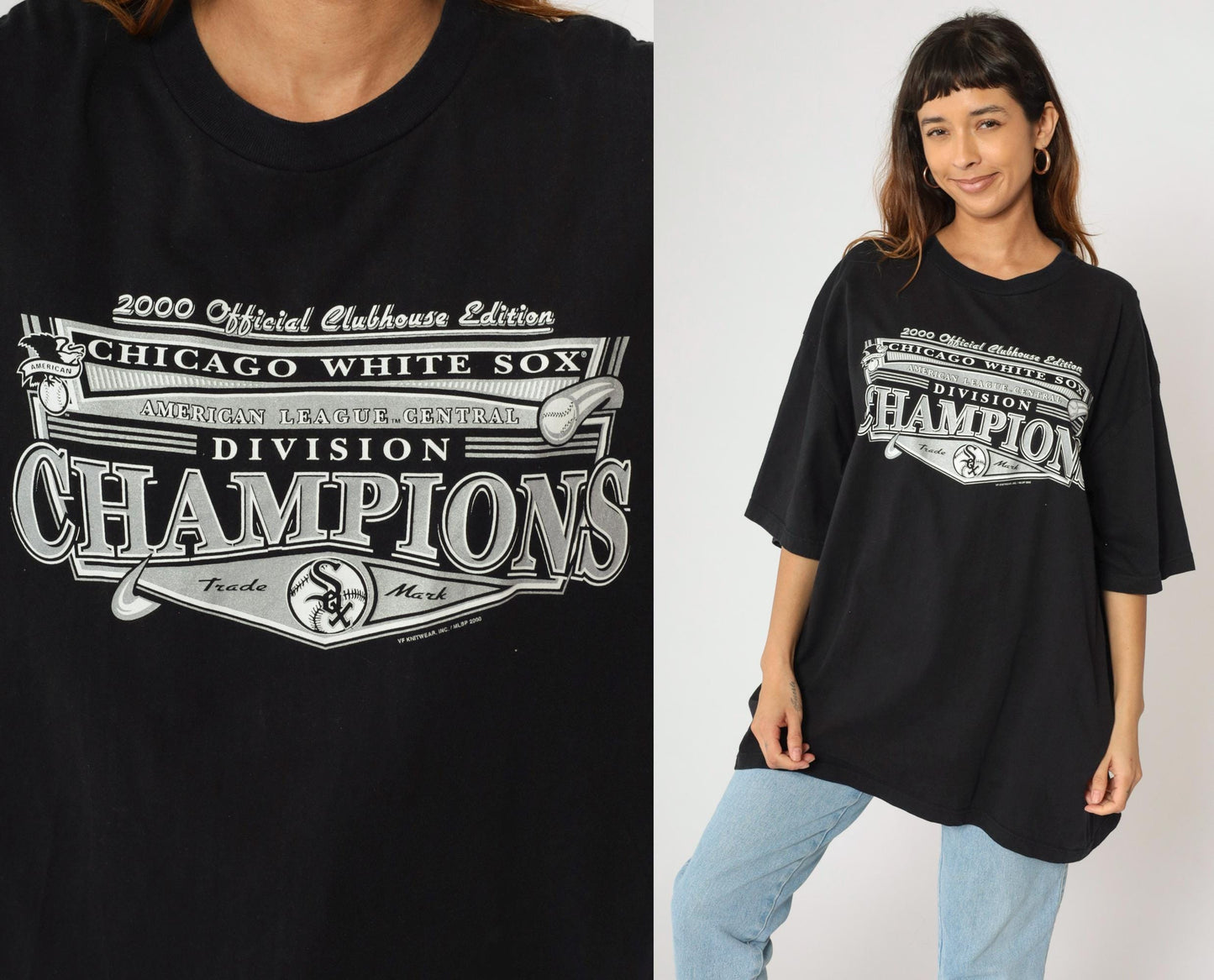 Y2K Chicago White Sox 2000 Division Champions Graphic Tee Black Cotton XXL