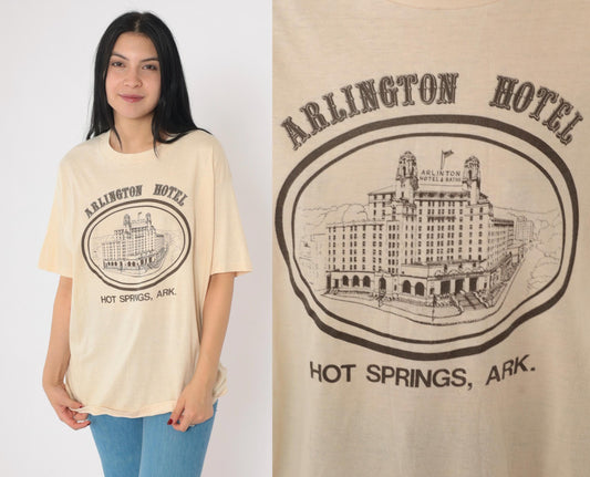 80s Arlington Hotel Hot Springs Arkansas Graphic T-Shirt Cream Single Stitch XL
