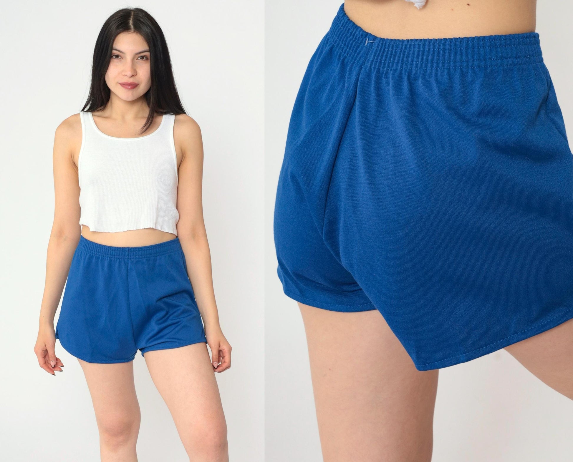 80s Jerzees Russell Blue Running Shorts High Elastic Waist Medium Large