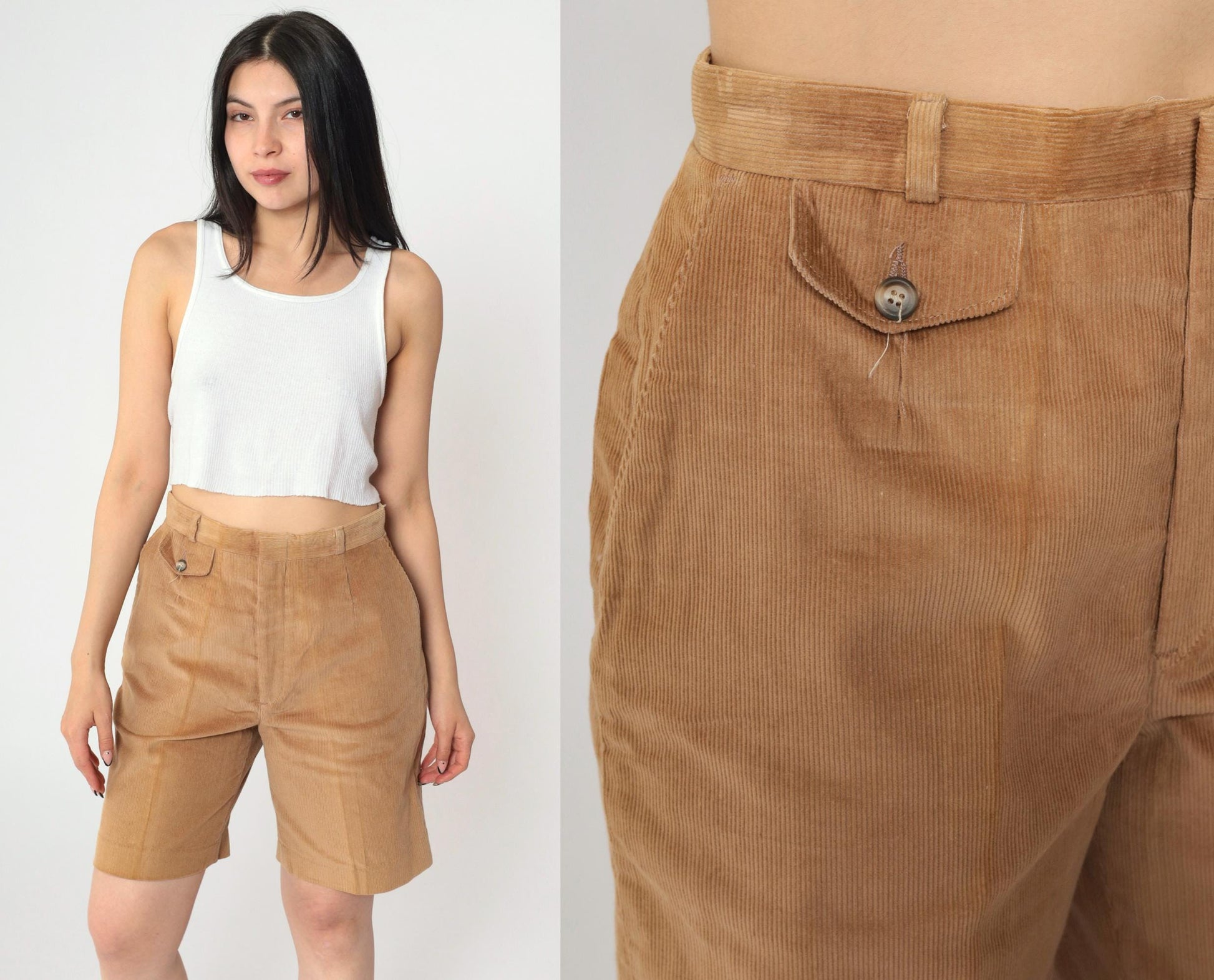 80s Tan Corduroy High-Waist Shorts Bermuda Small