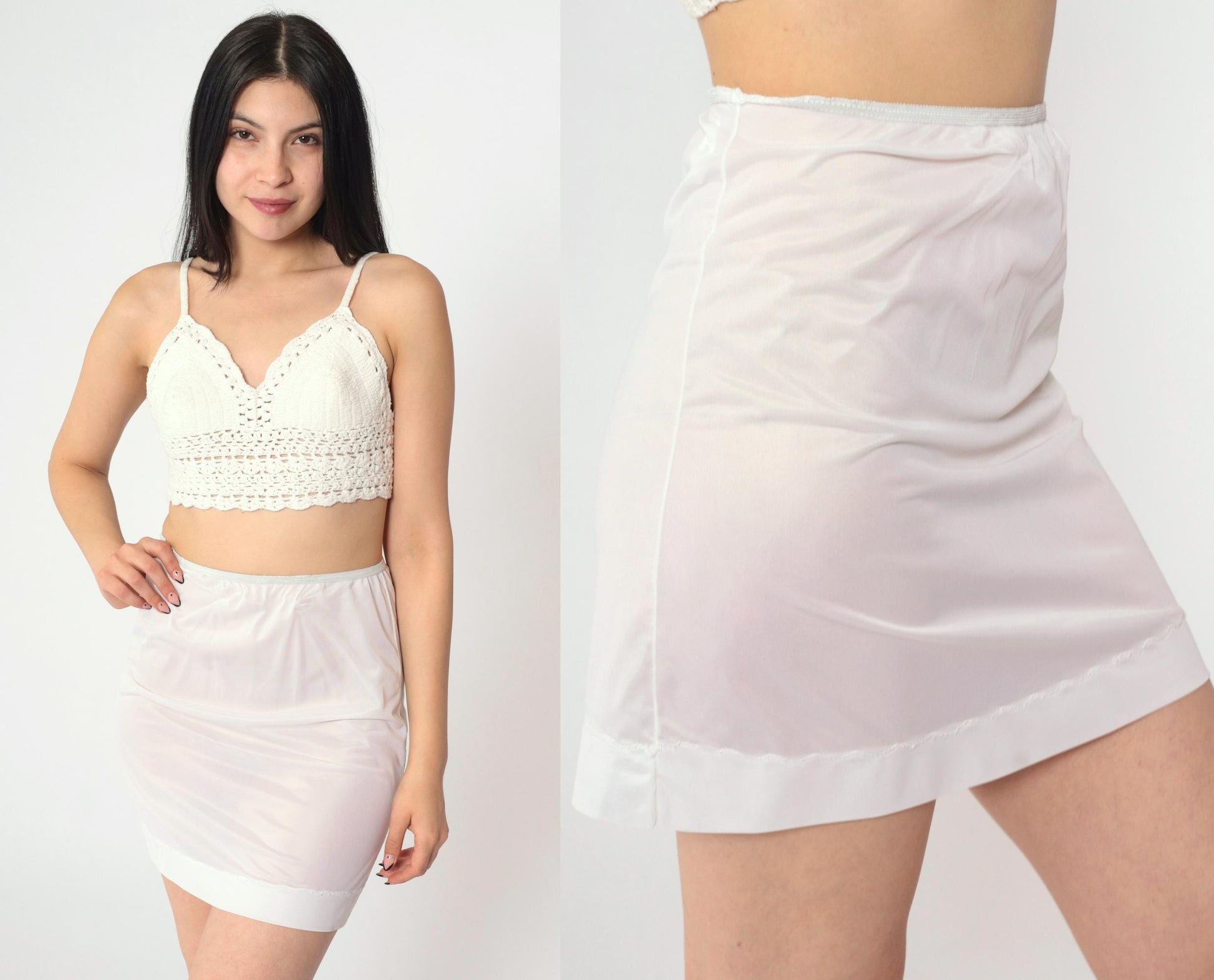 70s White Lace Slip Skirt Sheer Mini Lingerie Extra Small
