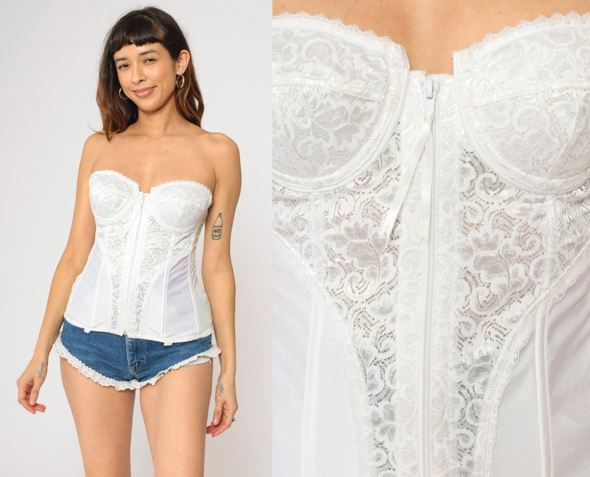 Y2K Frederick's of Hollywood White Lace Corset Bustier Strapless 36B