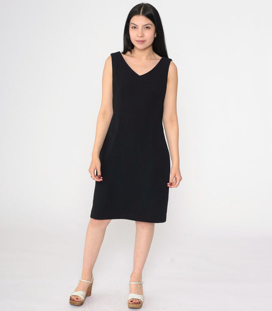 90s Black Shift Dress V-Neck Sleeveless Mini Solid Medium 8