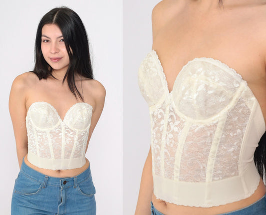 80s Carnival Lace Bustier Corset Off-White Sweetheart Strapless 34B