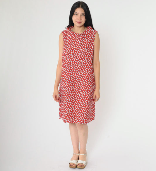 1960s Nautical Anchor Print Shift Dress Red Mini Sleeveless Medium M