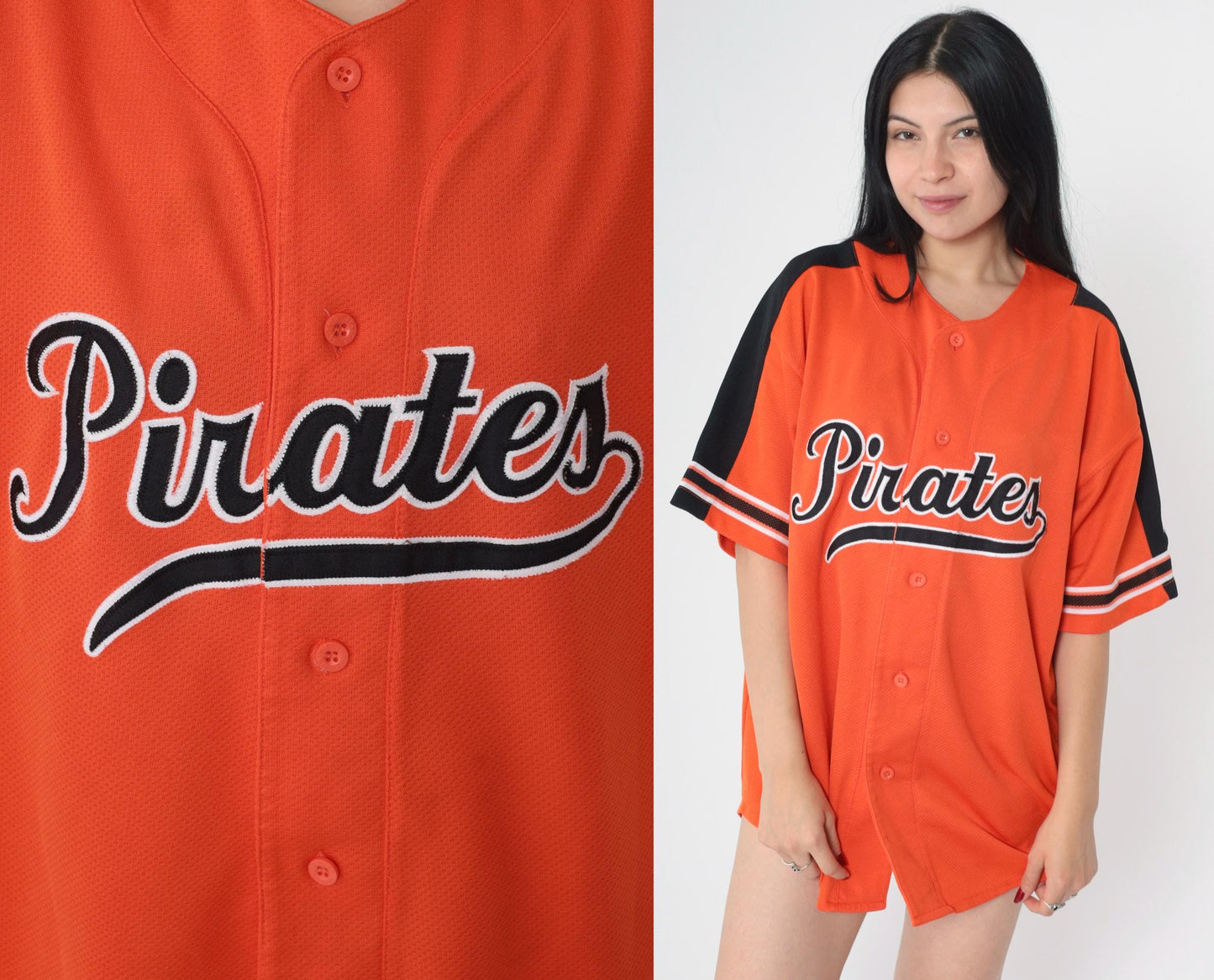 90s Starter Pittsburgh Pirates Orange Button-Up Jersey Large L