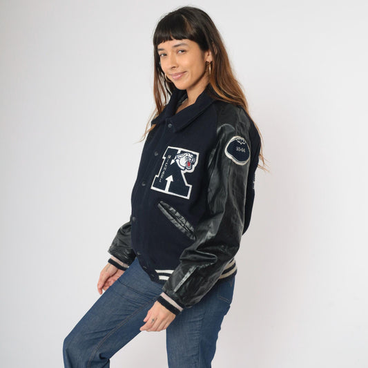 90s DeLong Kimbrough Cougars Varsity Jacket Navy Wool Vinyl Medium M